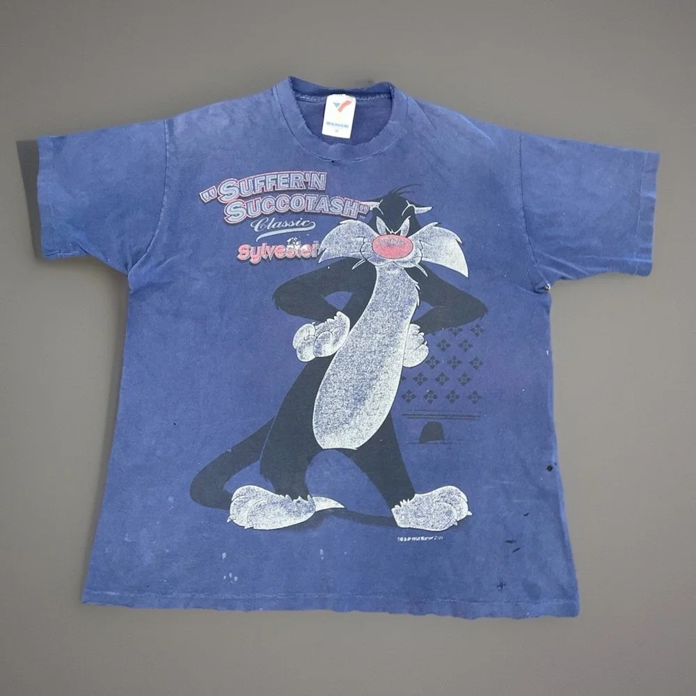 1980s Vintage Looney Tunes Sylvester Beautifully Distressed Shirt - Size XL